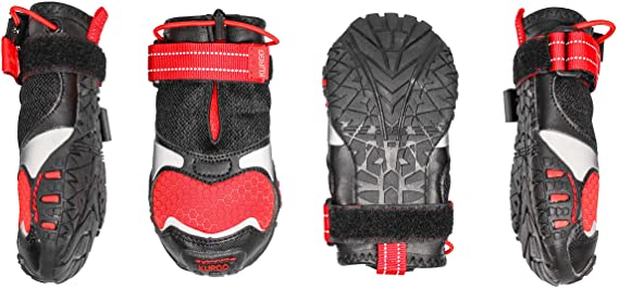 Photo 1 of Kurgo Blaze Cross Dog Shoes | Winter Boots for Dogs | All Season Paw Protectors | Dog Shoes for Hot Pavement | Dog Snow Boots | Water Resistant | Reflective | No Slip | Chili Red/Black (XX-Small)
