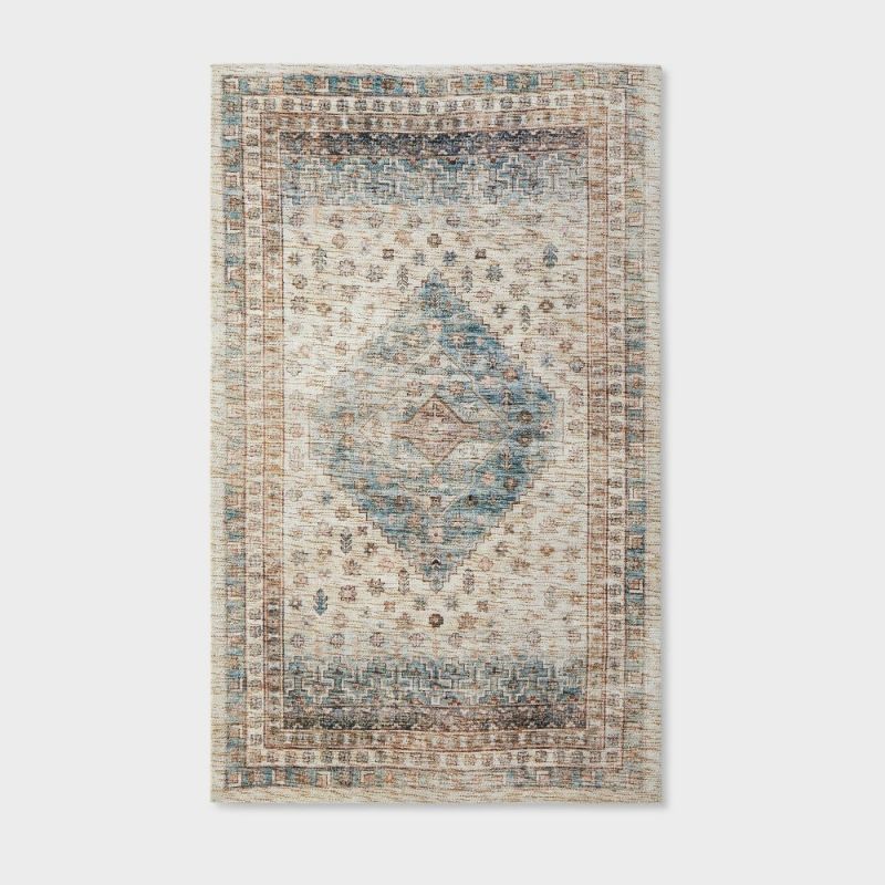 Photo 1 of 3'x5' Light Distressed Diamond Persian Style Rug Neutral - Threshold™ Designed with Studio McGee
