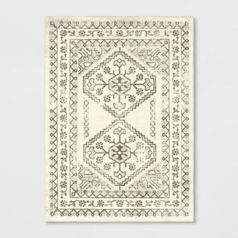 Photo 1 of 4'x5'5" Kensington Washable Persian Style Rug Cream - Threshold™
