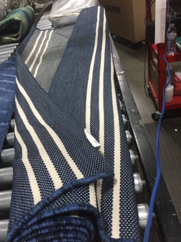 Photo 2 of 5' X 7' Stripe Outdoor Rug Navy - Threshold™
