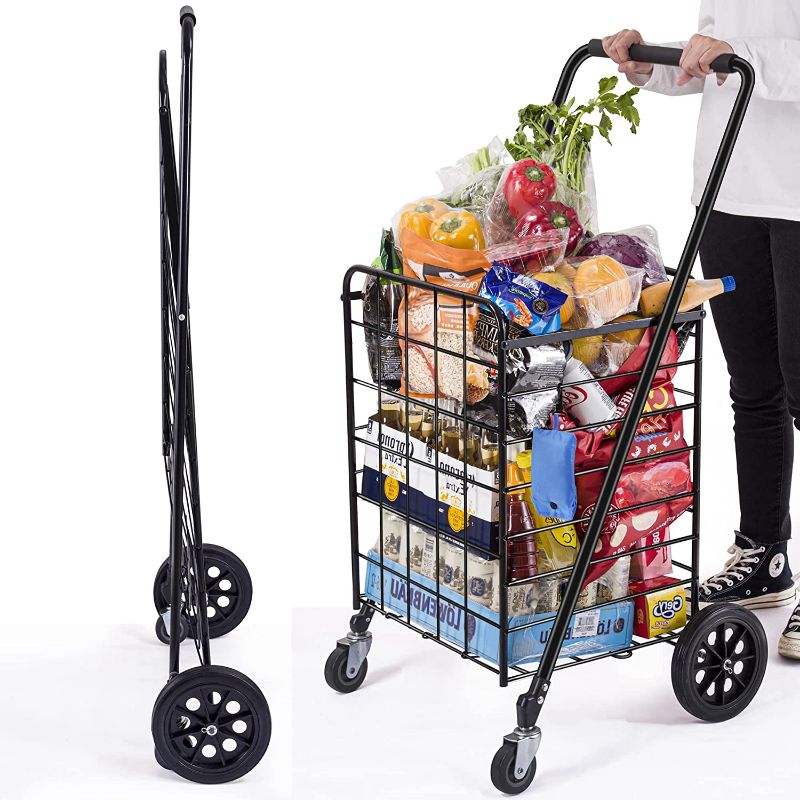 Photo 1 of AOSION Grocery Shopping Cart,Portable Utility Cart,Folding Shopping Carts for Groceries Laundry Luggage Travel,Black
