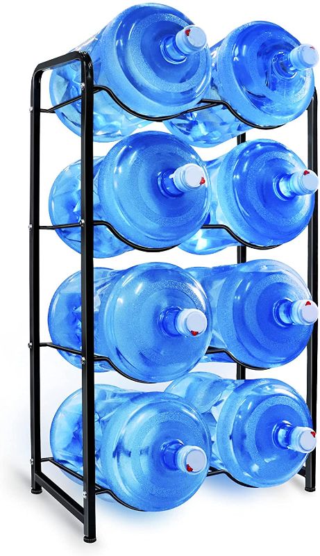 Photo 1 of 5 Gallon Water Bottle Holder(Black),4-Tier Water Jug Holder Storage Rack for 8 Bottles?4 Trays Heavy Duty Water Jug Organizer of Carbon Steel with Protect Floors Save Space for Office, Kitchen. JUGS NOT INCLUDED 
