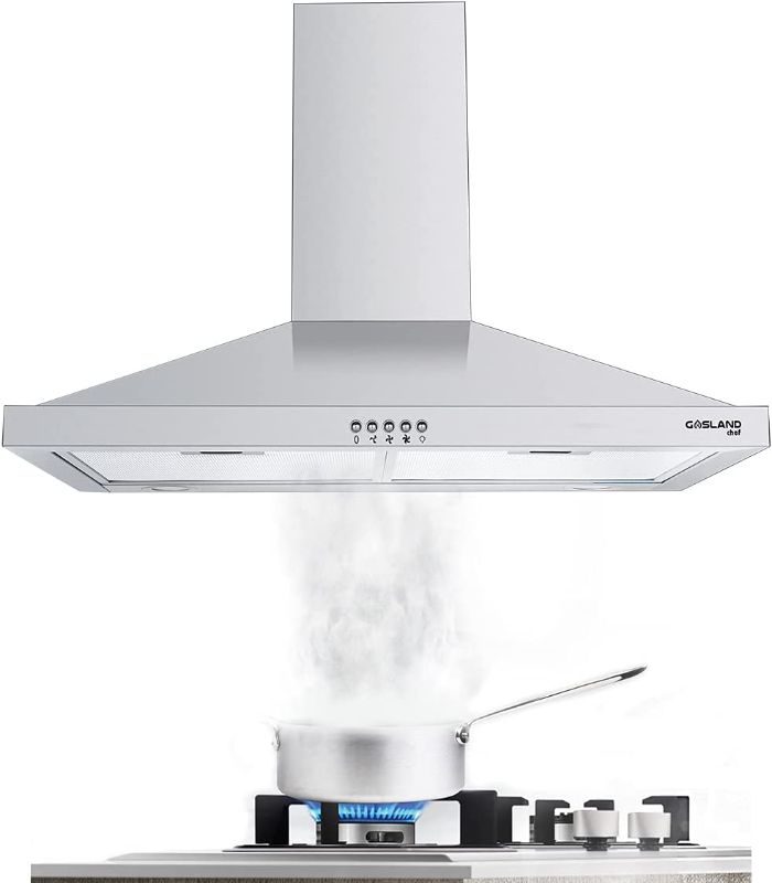 Photo 1 of 30" Range Hood, GASLAND Chef ECO PR30SP Wall Mount Range Hood 30 inch, Stove Hood for Kitchen with LED lights, 3 Speed Ducted Exhaust Hood Fan, Chimney Style, Push Button Control, Aluminum Filter

