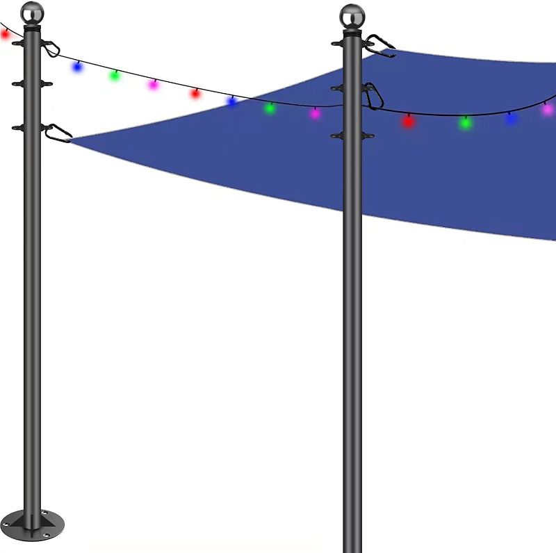 Photo 1 of 2 coun of Shade Sail Pole Kit,  Sun Shade Sail Poles Support Awning Canopy Shade Sail, Outdoor String Light Pole Post Heavy Duty Steel Post for Outside String Light Deck Patio Backyard Wedding
