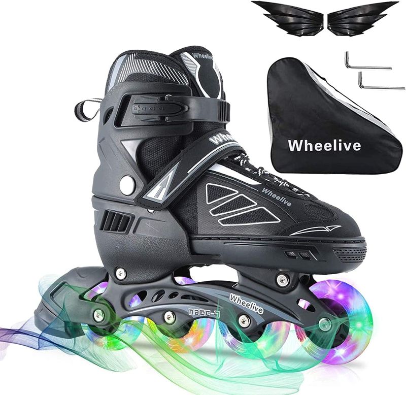 Photo 1 of Wheelive Adjustable Inline Skates for Kids and Adults, Beginner Roller Skates Performance Roller Blades Skates with Full Light Up Wheels Ideal for Youth Boys and Girls, Men and Women S
