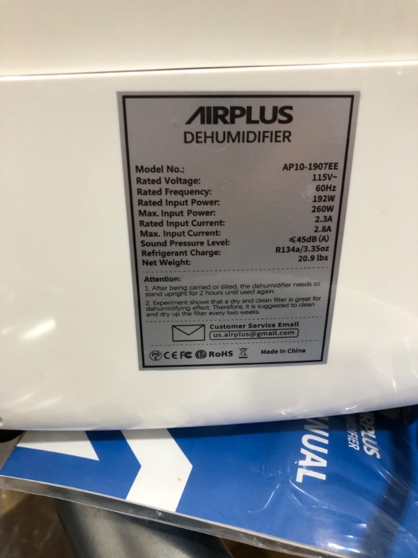 Photo 4 of AIRPLUS 1,500 Sq. Ft 30 Pints Dehumidifier for Home and Basements with Drain Hose(AP1907)
