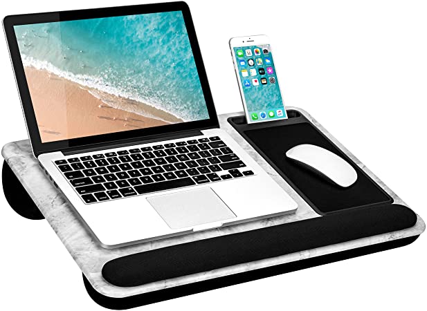 Photo 1 of LapGear Home Office Pro Lap Desk with Wrist Rest, Mouse Pad, and Phone Holder -White Marble - Fits Up to 15.6 Inch Laptops - Style No. 91591
