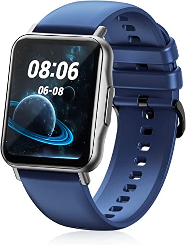 Photo 1 of 2022 Smart Watch for Men Women, 1.69" HD Display Fitness Trcker with Blood Pressure Heart Rate Oximetry Monitor Temperature Detector, IP67 Waterproof Pedometer for Android and iOS Phones (Blue)
