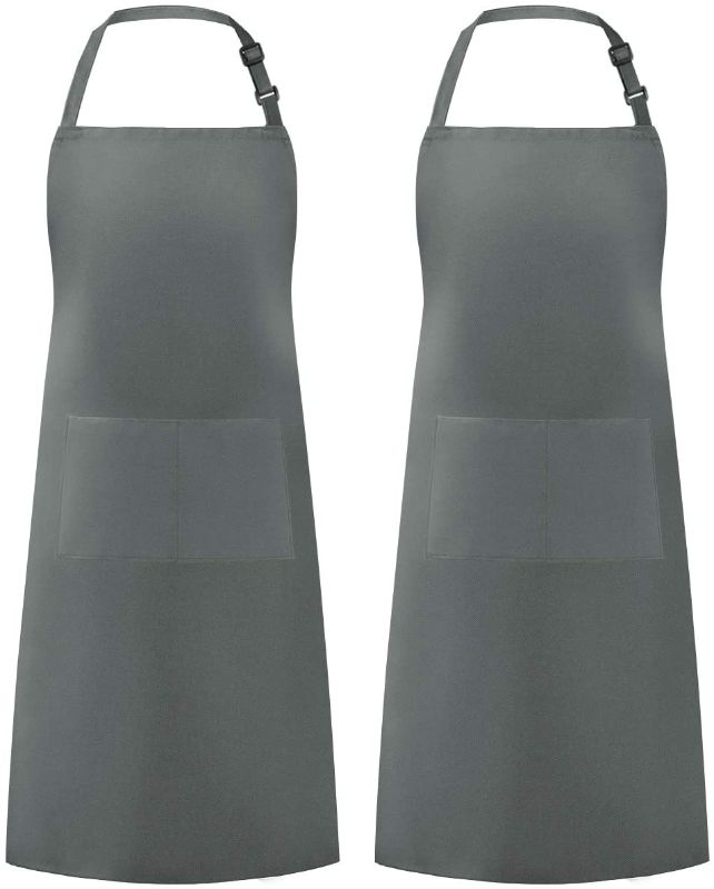 Photo 1 of Syntus 2 Pack Adjustable Bib Apron Waterdrop Resistant with 2 Pockets Cooking Kitchen Aprons for BBQ Drawing, Women Men Chef, Grey
