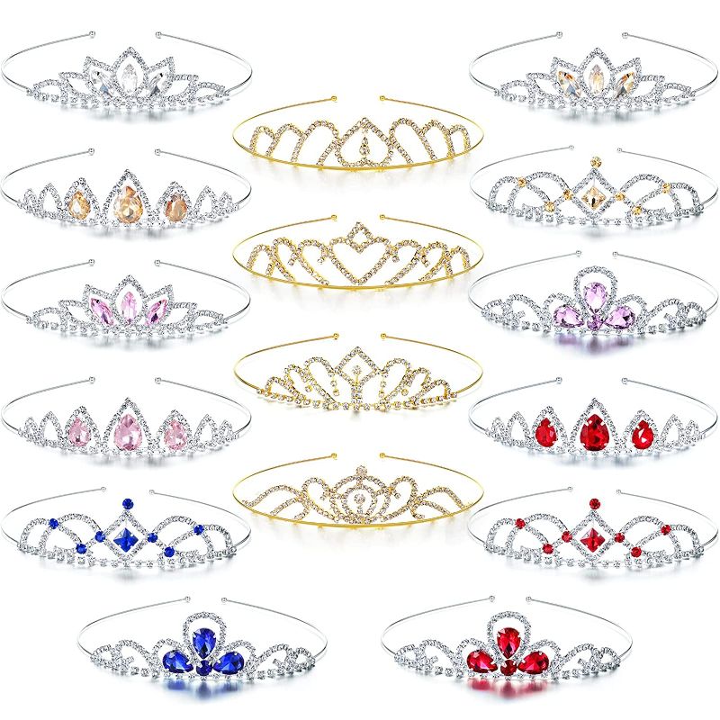 Photo 1 of Haull 16 Pieces Girls Crystal Tiara Rhinestone Crown Princess Crystal Headband Crystal Head Crown Colorful Rhinestone Tiara Alloy Crown Headband Hair Accessories for Birthday Parties Hair Styling
