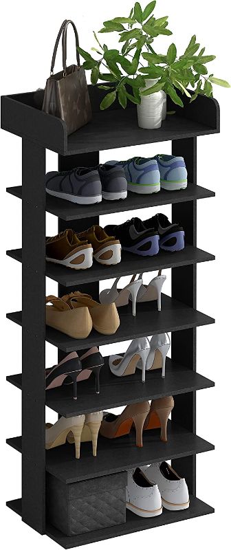 Photo 1 of 4NM Medium 6 Tiers Wooden Shoes Racks, Vertical Shoe Rack for Entryway, Shoes Storage Stand, Home Storage Shelf Organizer, Fits 12 Pairs of Shoes (Black)
