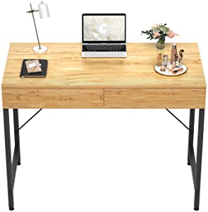 Photo 1 of CubiCubi Computer Small Desk, 40 inches with 2 Storage Drawers for Home Office Writing Desk, Makeup Vanity Console Table, Walnut
