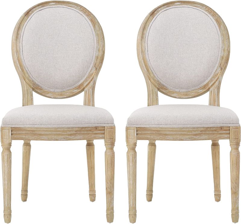 Photo 1 of Christopher Knight Home Phinnaeus Beige Fabric Dining Chair (Set of 2), 2-Pcs Set
