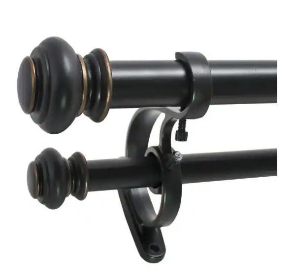 Photo 1 of 72 - 144 in. Urn Telescoping Double Drapery Rod Set in Antique Bronze, 7/8 in. Front Rod, 5/8 in. Back Rod
