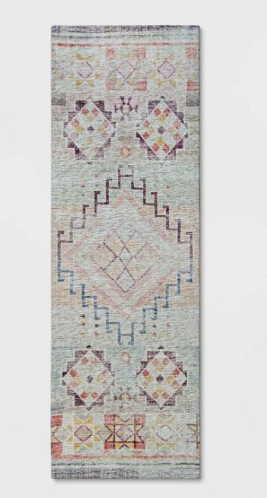 Photo 1 of 2'4"x7' Runner Distressed Geo Persian Style Rug Blush - Opalhouse™

