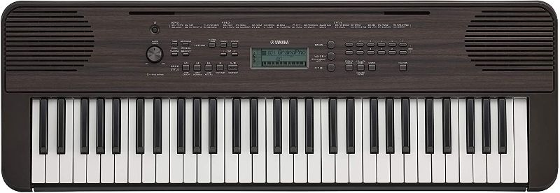 Photo 1 of Yamaha PSRE360 61-Key Touch Sensitive Portable Keyboard with Power Supply, Dark Walnut
