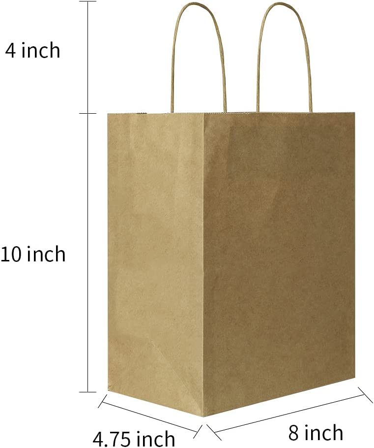 Photo 1 of 25Pack 8x4.75x10 inch Plain Medium Paper Bags with Handles Bulk, Bagmad Brown Kraft Bags, Craft Gift Bags, Grocery Shopping Retail Bags, Birthday Party Favors Wedding Bags Sacks
