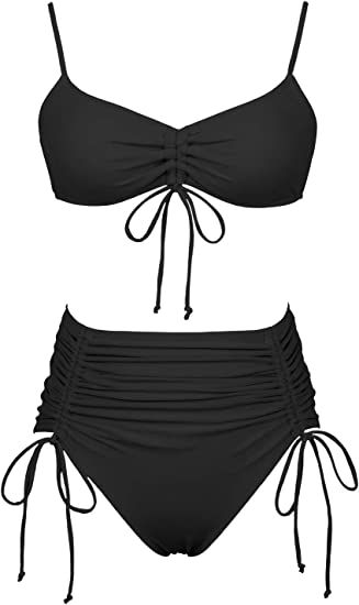 Photo 1 of Peddney Swimsuit for Women Ruched Tie Closure High Waisted Bikini Two Piece Tummy Control Womens Bathing Suit
