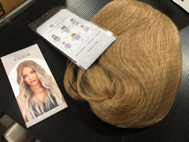 Photo 2 of Emmor Long Ombre Blonde Lace Front Wig for Women,25 Inch Natural Wavy Daily Hair Synthetic Lace Wigs Middle Part,Hand Tied/Longlife/Lightweight