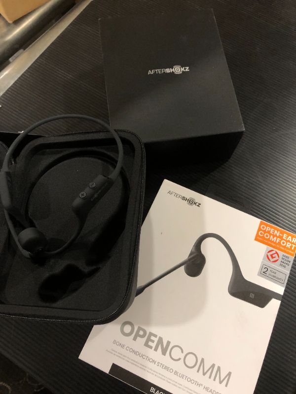 Photo 2 of Shokz OpenComm Bone Conduction Open-Ear Stereo Bluetooth Headset with Noise-Canceling Boom Microphone - Wireless Headset for Mobile Use, with Bookmark