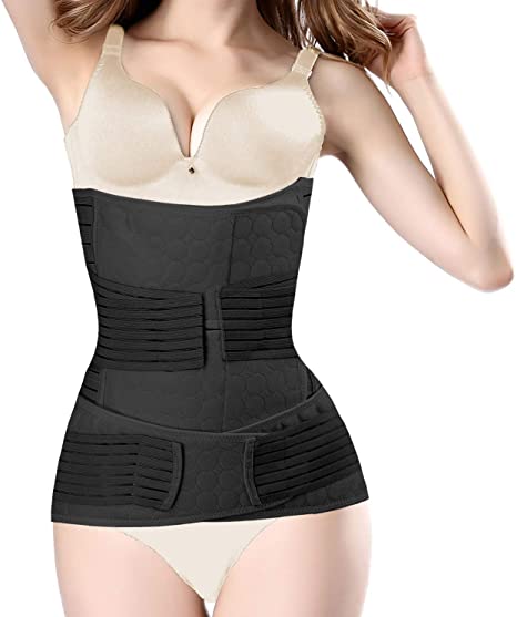 Photo 1 of 2 in 1 Postpartum Support - Recovery Belly Wrap Girdle Support Band Belt Body Shaper (Black 2 in 1, one Size)