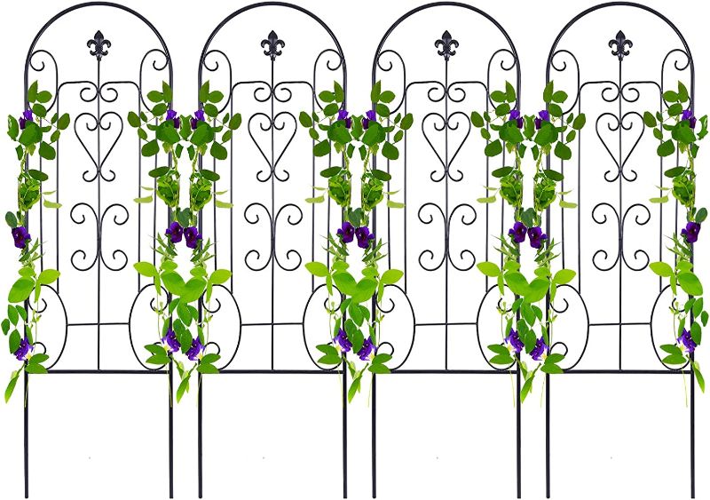 Photo 1 of Amagabeli 4 Pack Garden Trellis for Climbing Plants 60" x 18" Black Iron Potted Support Vines Metal Wire Plant Trellis for Climbing Vegetables Flower Patio Roses Cucumbers Clematis Pots Supports
