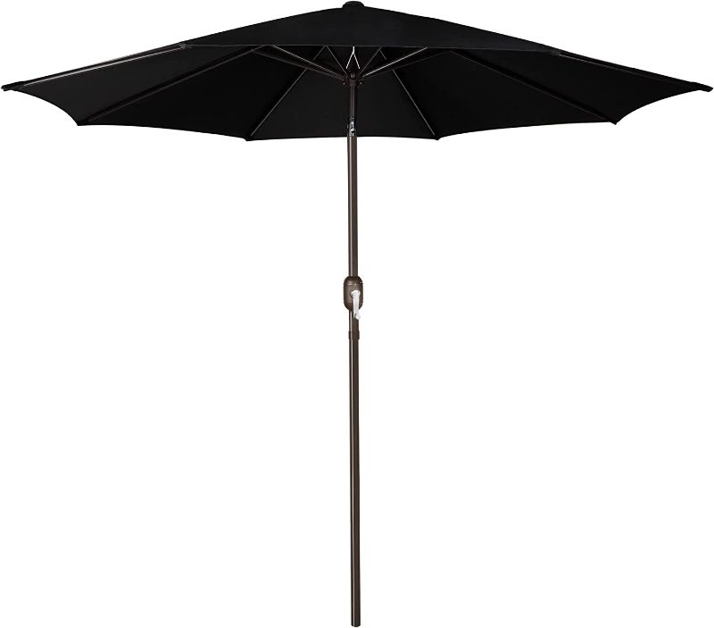 Photo 1 of Blissun 9' Outdoor Aluminum Patio Umbrella, Market Striped Umbrella with Push Button Tilt and Crank, Black

