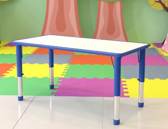 Photo 1 of 23.625''W x 47.25''L Rectangular Blue Plastic Height Adjustable Activity Table with Grey Top

