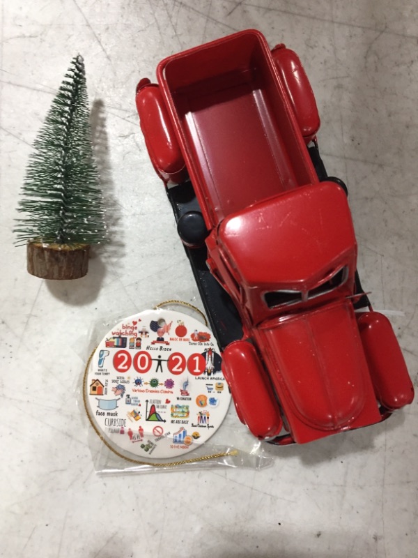 Photo 3 of Beewarm Vintage Red Truck Decor 6.7 Inches Handcrafted Red Metal Truck Car Model for Christmas Decoration Table Decoration