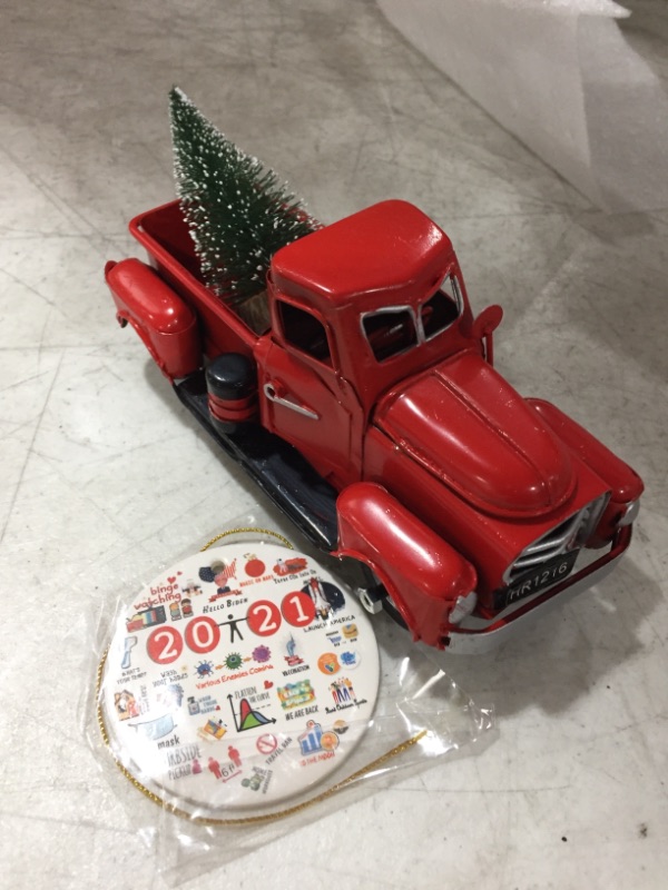 Photo 2 of Beewarm Vintage Red Truck Decor 6.7 Inches Handcrafted Red Metal Truck Car Model for Christmas Decoration Table Decoration