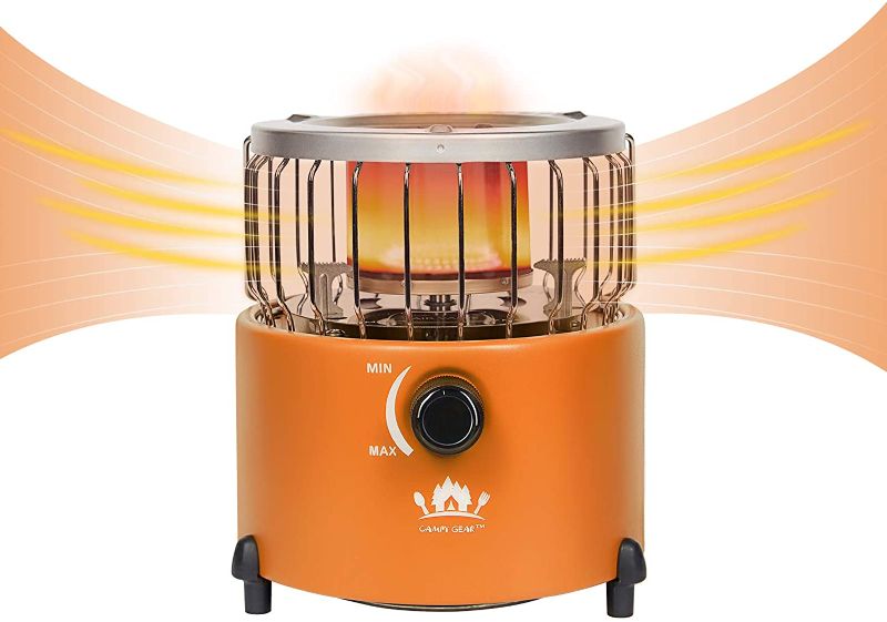 Photo 1 of Campy Gear Chubby 2 in 1 Portable Propane Heater & Stove, Outdoor Camping Gas Stove Camp Tent Heater for Ice Fishing Backpacking Hiking Hunting Survival Emergency (Orange)
