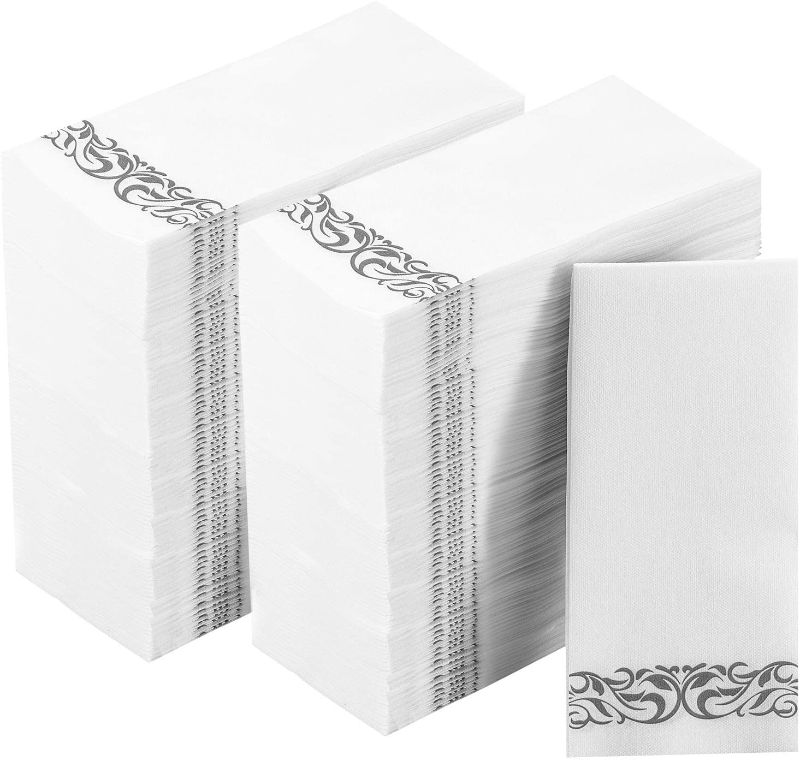 Photo 1 of [400 Pack]vplus Paper Napkins Guest Towels Disposable Premium Quality 3-ply Dinner Napkins Disposable Soft, Absorbent, Party Napkins Wedding Napkins for Kitchen, Parties, Dinners or Events(Silver)
