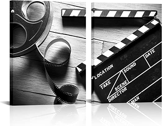 Photo 1 of Apicoture Movie Theater Decor Cinema Canvas Wall Art Prints Black and White Wall Art Print for Media Room Wall Decor 12''x 16''x 2 Panels
