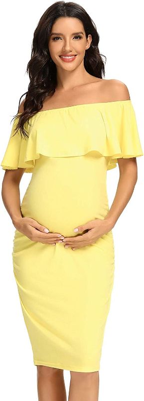 Photo 1 of Jezero Women's Maternity Dress Off Shoulder Ruffle Sleeveless Bodycon Dress small