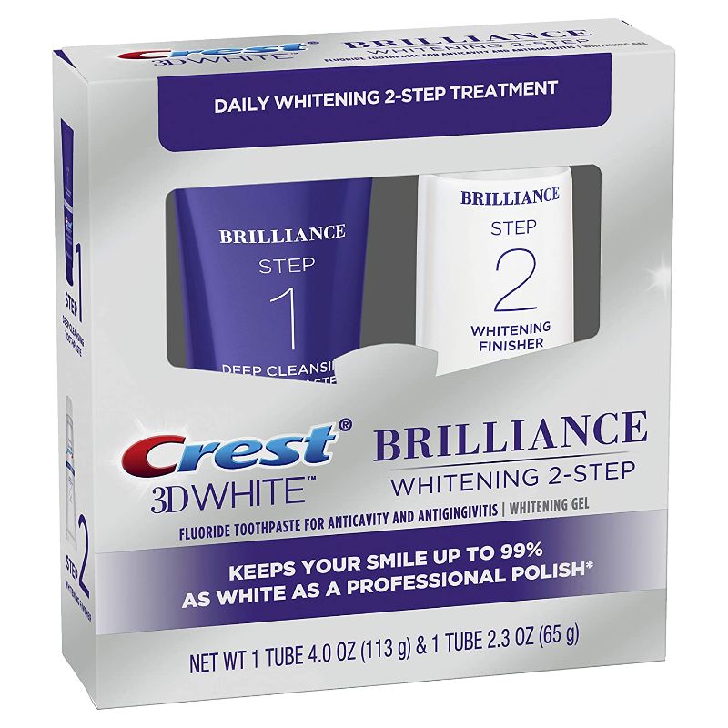 Photo 1 of Crest 3D White Brilliance 2 Step Kit, Deep Clean Toothpaste (4oz) + Teeth Whitening Gel (2.3oz) Expires July 2023
