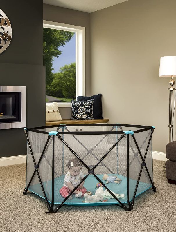 Photo 1 of Regalo My Portable Play Yard Indoor and Outdoor, Washable, Aqua, 6-Panel
