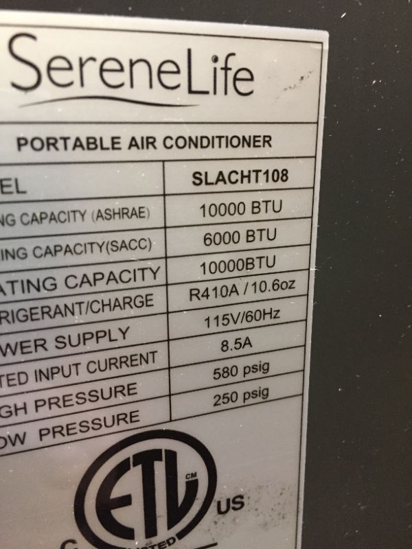 Photo 8 of SereneLife SLACHT108 Portable Air Conditioner Compact Home AC Cooling Unit with Built-in Dehumidifier & Fan Modes, Quiet Operation, Includes Window Mount Kit, 10,000 BTU + HEAT, White
