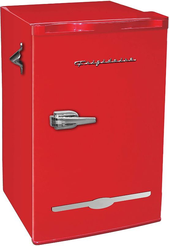 Photo 1 of Frigidaire Retro Bar Fridge Refrigerator with Side Bottle Opener, 3.2 cu. ft, Red
