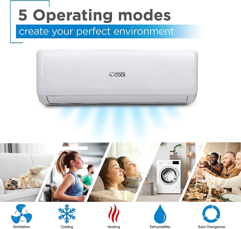 Photo 1 of Commercial Cool 12,000 BTU 17 SEER Ductless Mini Split Air Conditioner with Heat, No HVAC Installer Required, 220V, CSAH1220AC, White 
