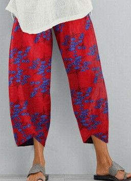 Photo 1 of ZANZEA Women Summer Comfy Floral Trousers Loose Cropped Vintage Retro Pants XL