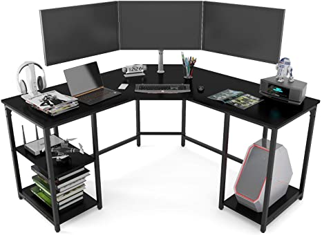 Photo 1 of L-Shaped Desk with Shelves, Computer Corner Desk, Home Office Writing Workstation, Gaming Desk PC Laptop Table with Storage
