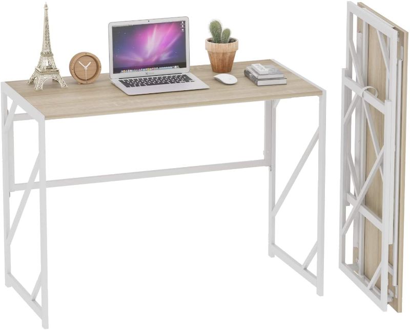 Photo 1 of Elephance Folding Desk Writing Computer Desk for Home Office, No-Assembly Study Office Desk Foldable Table for Small Spaces (Beige)
