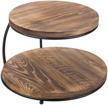 Photo 1 of 2-Tier Pizza Rack or Cake Stand with Burnt Wood Platform Trays
