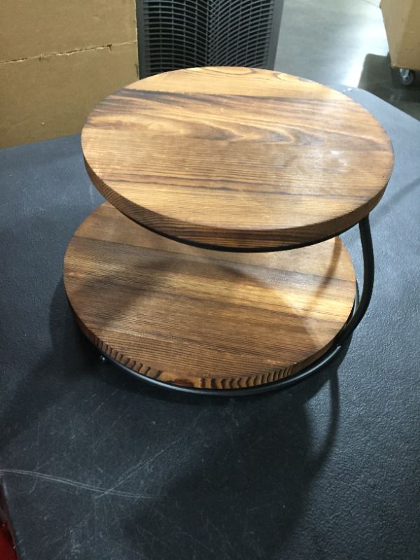 Photo 2 of 2-Tier Pizza Rack or Cake Stand with Burnt Wood Platform Trays