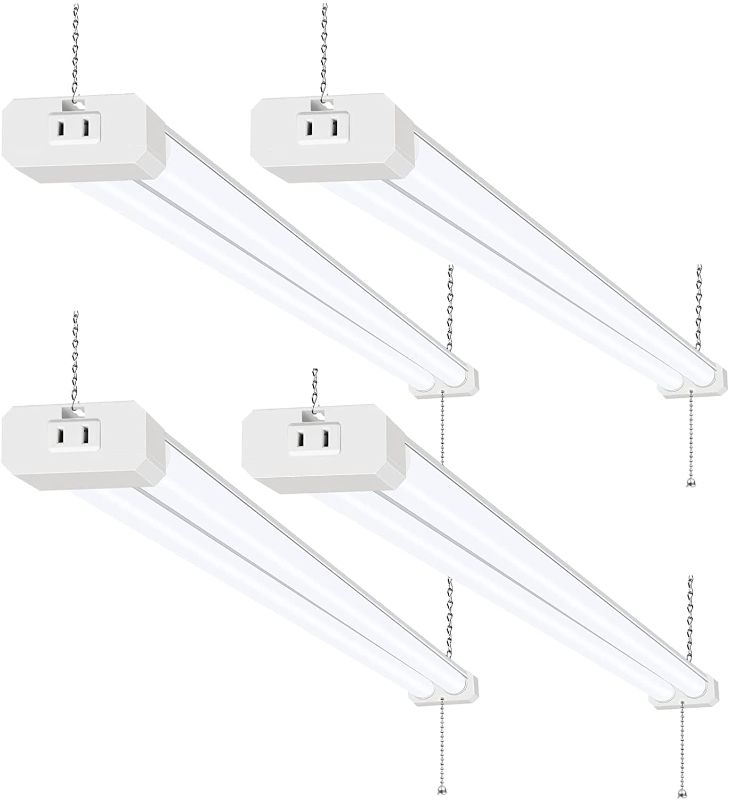 Photo 1 of 4 Pack 4FT LED Shop Light, Linkable Utility Shop Lights, 42W, 5000K Daylight White Shop Light for Garages, Workshops,Hanging or FlushMount, Power Cord W/ Built-in ON/Off Switch, ETL, MOTION SENSOR
