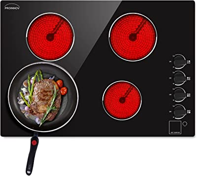 Photo 1 of PROINNOV Electric Cooktop 30 Inch with 4 Burners, Built-in Ceramic Cooktop 7300W, Hot Surface Indicator, Knob Control, Electric Stove Top 220V-240V
