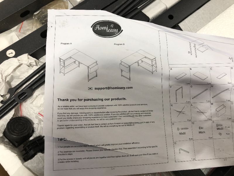 Photo 3 of Small L Shaped Computer Desk, Homieasy 47 Inch L-Shaped Corner Desk with Reversible Storage Shelves for Home Office Workstation, Modern Simple Style Writing Desk Table with Storage Bag(Black Oak)
