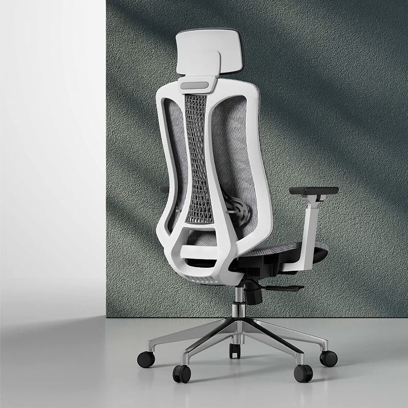 Photo 1 of Logicfox Ergonomic Office Chair, Ergonomic Chair with 3-Way Armrests, Breathable Mesh Office Chair with Adjustable Lumbar Support, High Back Desk Chair, Reclining Adjust, White Mesh Office Chair
