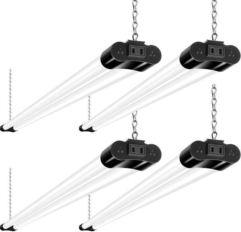 Photo 1 of Linkable LED Shop Light for Garage, 4400lm, 4FT 42W Utility Light Fixture, 5000K Daylight LED Workbench Light W/ Plug [250W Equivalent]Hanging or Surface Mount, Black - 4 Pack ETL
