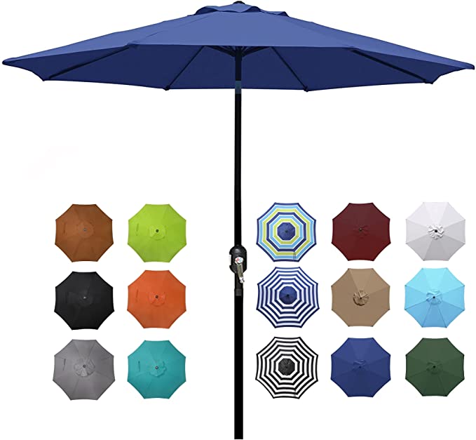 Photo 1 of Blissun 9' Outdoor Aluminum Patio Umbrella, Striped Patio Umbrella, Market Striped Umbrella with Push Button Tilt and Crank (Navy Blue)
